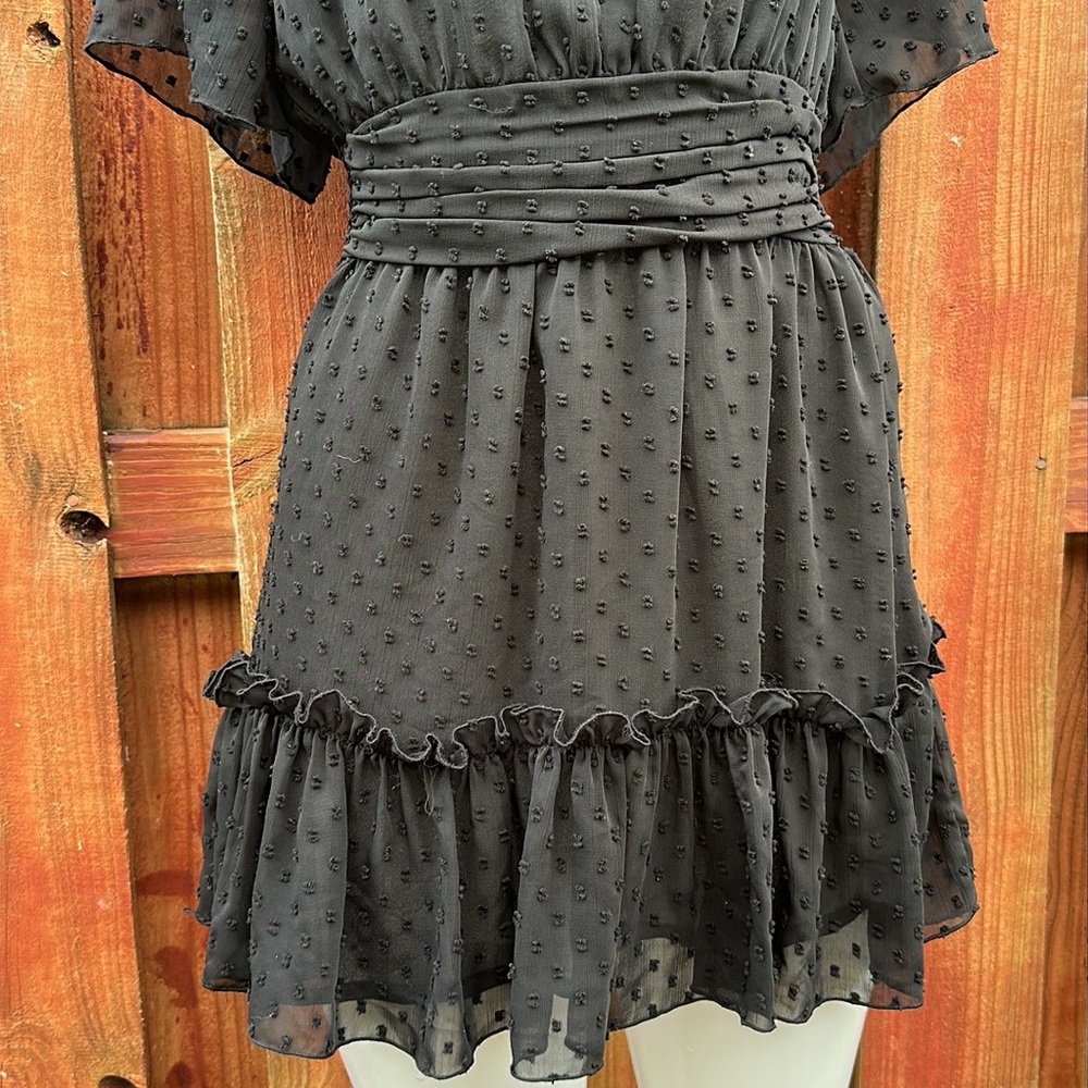Zara Black Swiss Dot Ruffle Mini Dress Size S - Picture 12 of 14